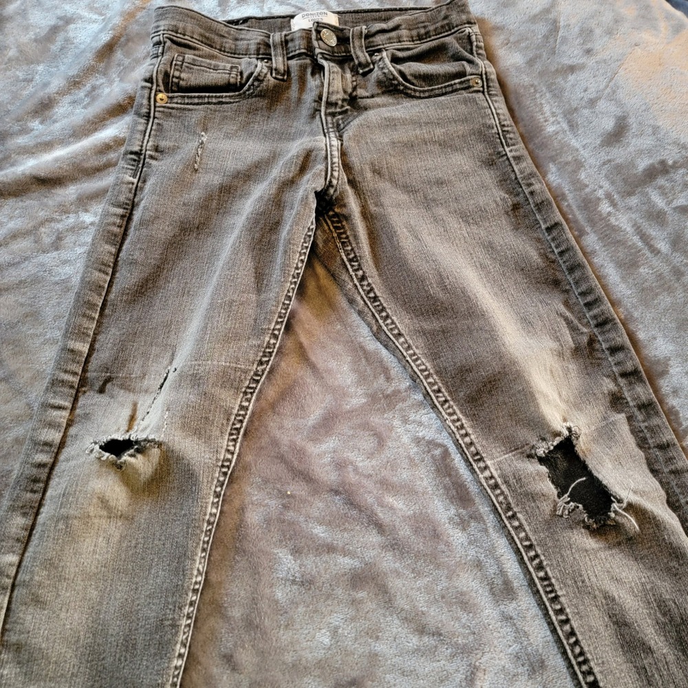 Denizen Levi's Taper Jeans Kids 12 Black Good Distressed Adjustable Waist 896